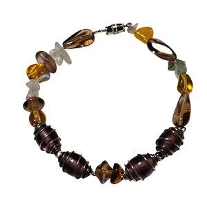Boho Chic Purple Brown Gemstone Wire Wrapped Bracelet Fashion Jewelry Women